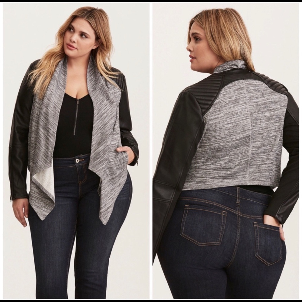 Faux Leather Drape Front Sweater